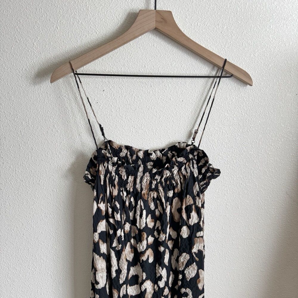 H&M Dress Womens Medium Black Leopard Print Midi Crinkle Boho Beach Tropical - Picture 7 of 16